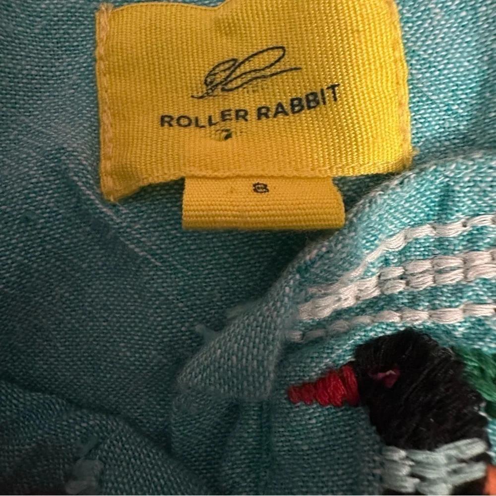 Roller Rabbit Teal Dress with Multicolor Embroidery